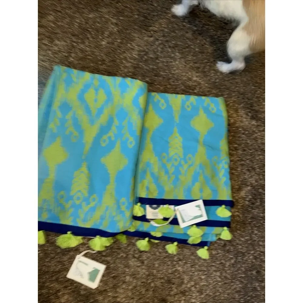 2 NEW John Robshaw Ravi Peacock Beach Towels Tassels 40